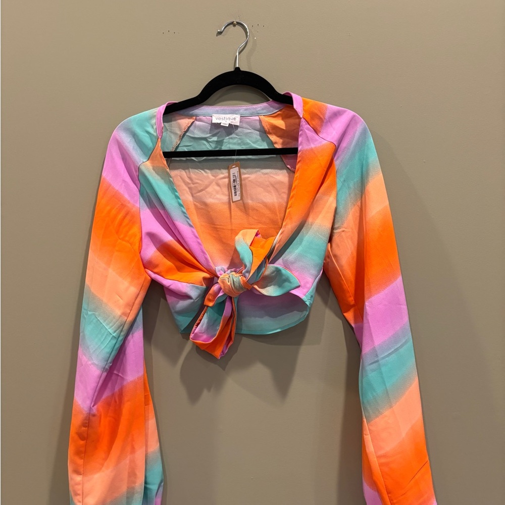 Tie dye crop top with tie in front - multicoloured #tiedye